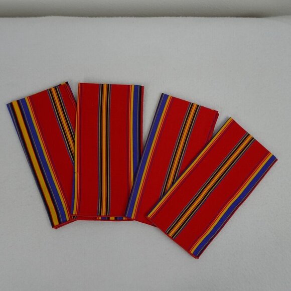 Striped Napkins Set of 4 Vintage Red Blue Yellow Stripe 17" x 17" Square NEW - Picture 2 of 4
